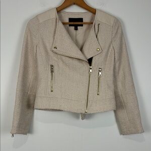 Banana Republic Women’s 00P Tweed Textured Blazer Cream Gold Zippers